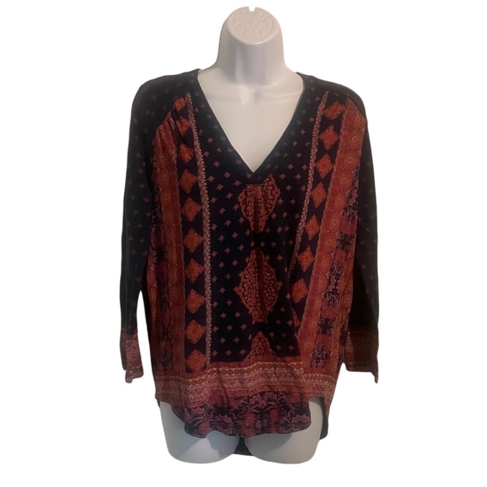 Lucky Brand Women M/M V Neck Long‎ Sleeve Print Tunic Top